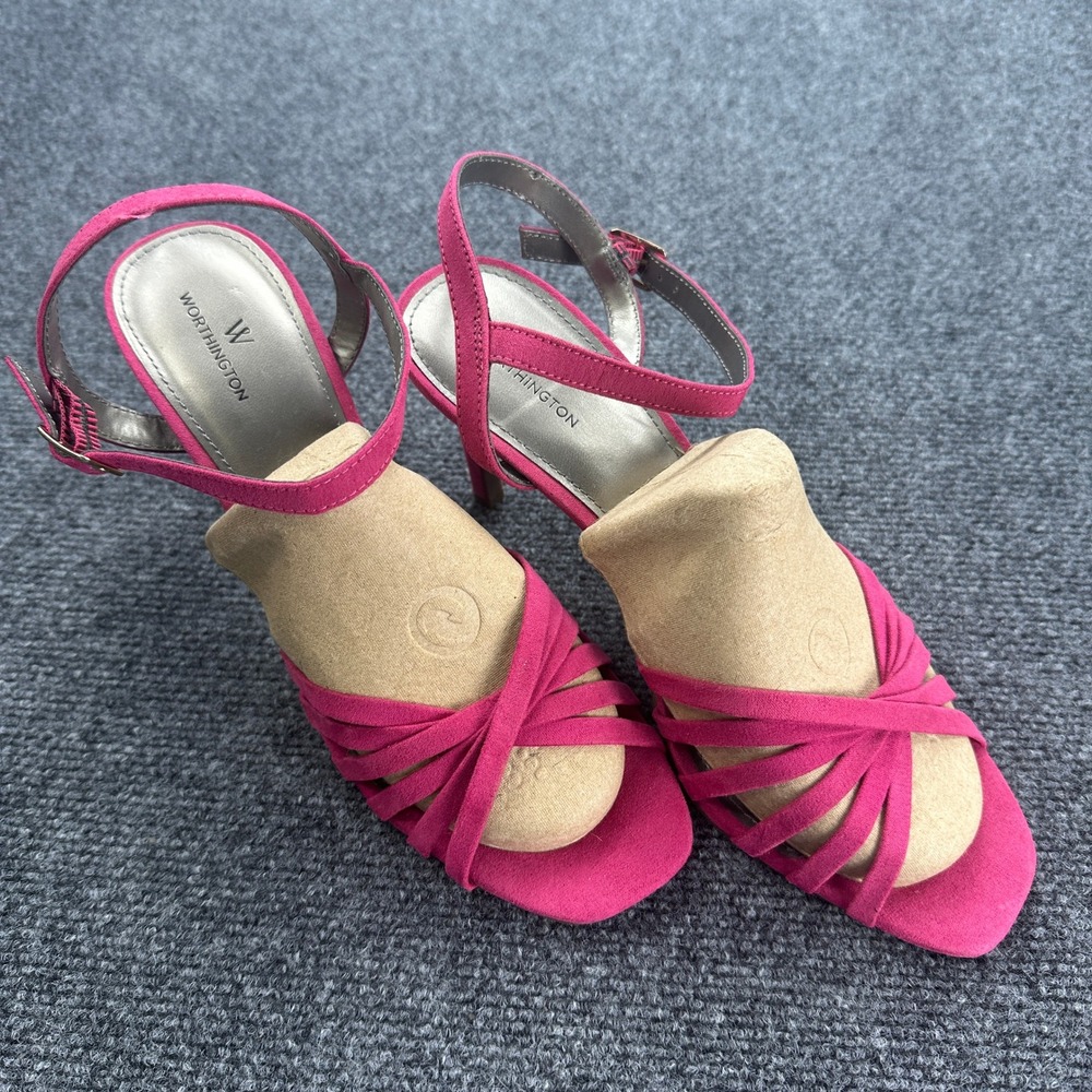Worthington Strappy Stiletto Sandals Fuchsia Pink Boomer Open Heels Barbiecore - Picture 2 of 6
